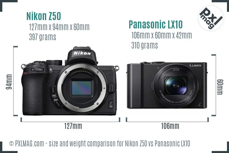 Nikon Z50 vs Panasonic LX10 size comparison