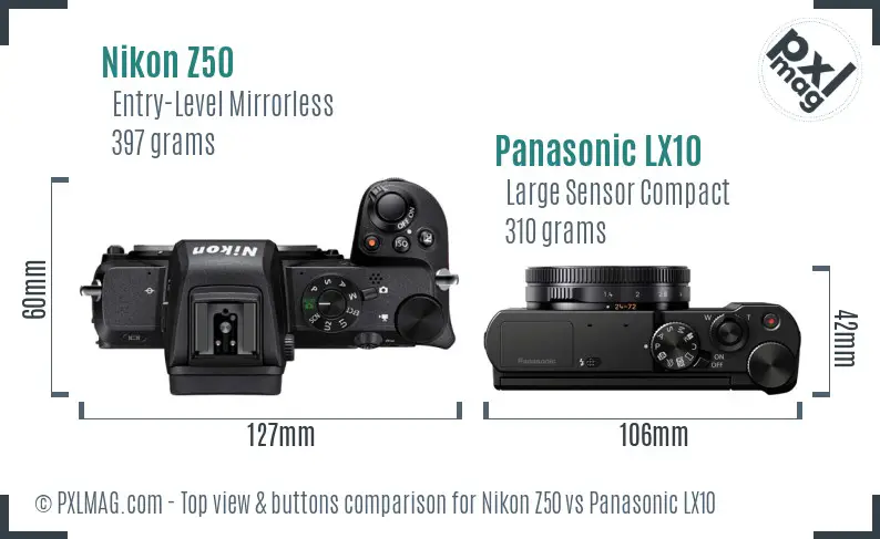 Nikon Z50 vs Panasonic LX10 top view buttons comparison