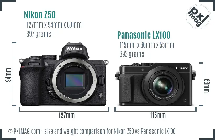 Nikon Z50 vs Panasonic LX100 size comparison