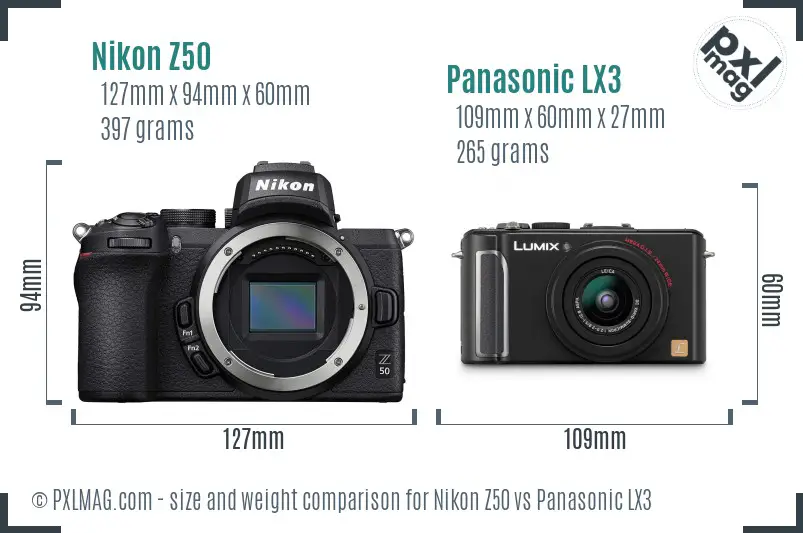 Nikon Z50 vs Panasonic LX3 size comparison