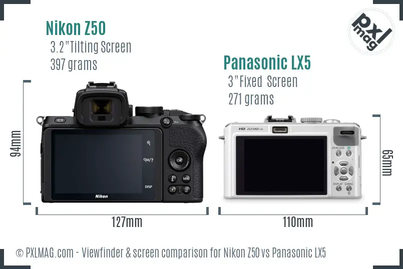 Nikon Z50 vs Panasonic LX5 Screen and Viewfinder comparison