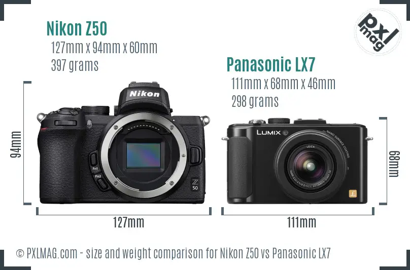 Nikon Z50 vs Panasonic LX7 size comparison