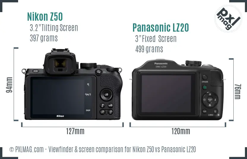 Nikon Z50 vs Panasonic LZ20 Screen and Viewfinder comparison