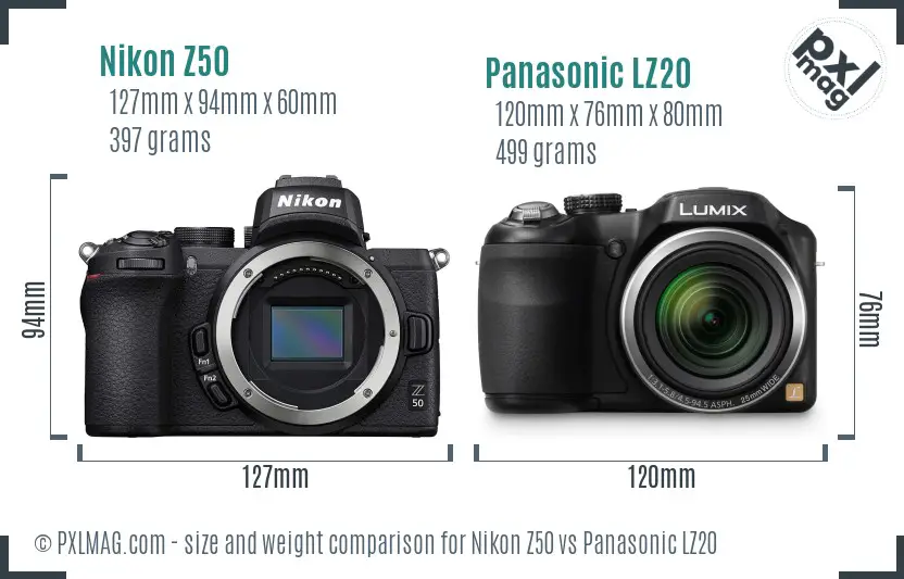 Nikon Z50 vs Panasonic LZ20 size comparison