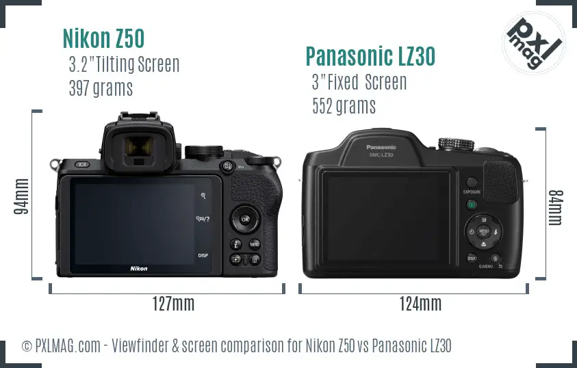 Nikon Z50 vs Panasonic LZ30 Screen and Viewfinder comparison