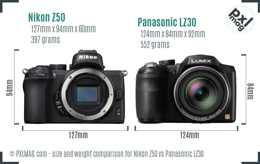 Nikon Z50 vs Panasonic LZ30 size comparison