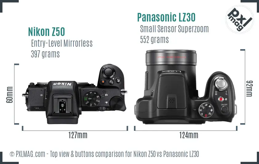 Nikon Z50 vs Panasonic LZ30 top view buttons comparison