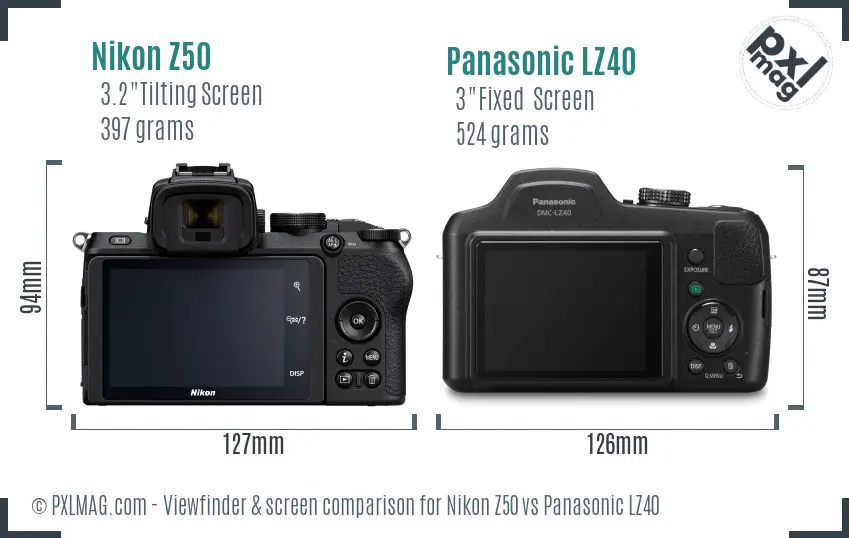 Nikon Z50 vs Panasonic LZ40 Screen and Viewfinder comparison