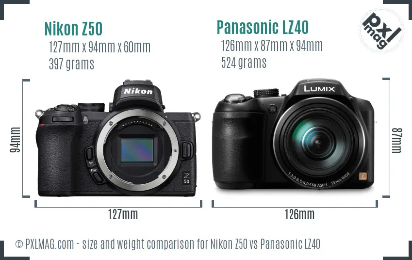 Nikon Z50 vs Panasonic LZ40 size comparison