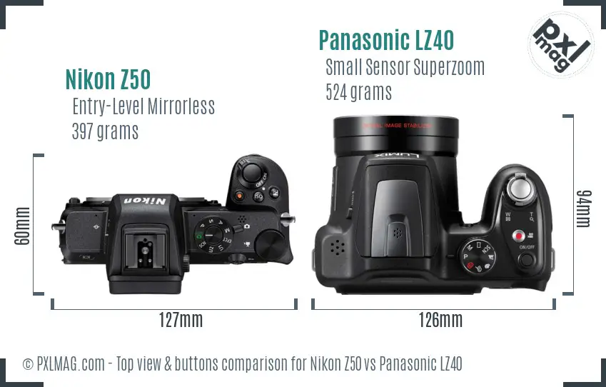 Nikon Z50 vs Panasonic LZ40 top view buttons comparison