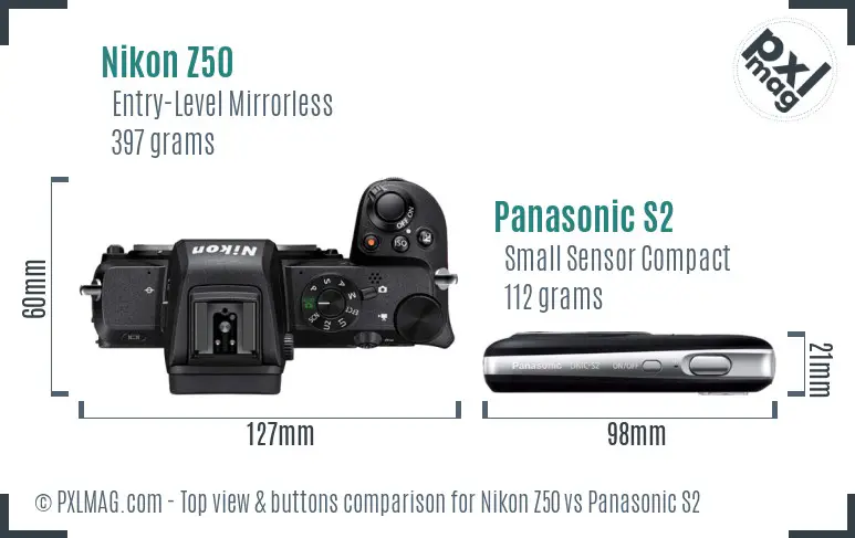Nikon Z50 vs Panasonic S2 top view buttons comparison