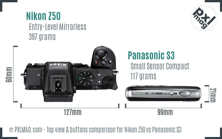 Nikon Z50 vs Panasonic S3 top view buttons comparison