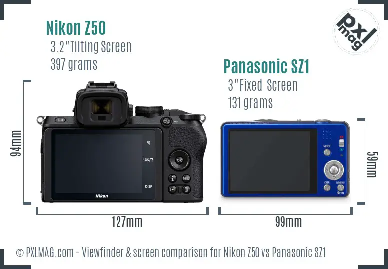 Nikon Z50 vs Panasonic SZ1 Screen and Viewfinder comparison