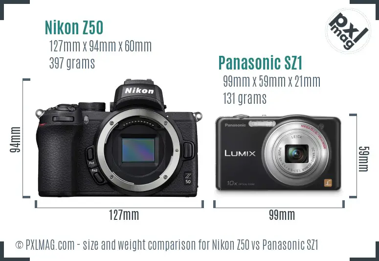 Nikon Z50 vs Panasonic SZ1 size comparison