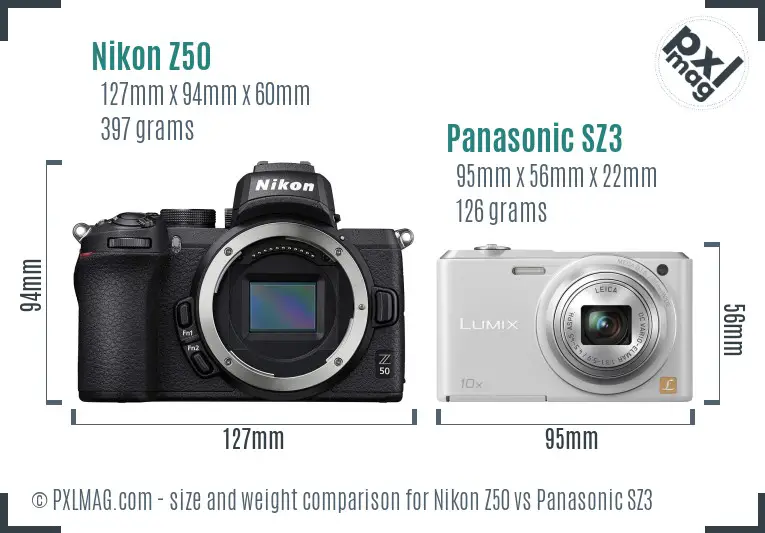 Nikon Z50 vs Panasonic SZ3 size comparison