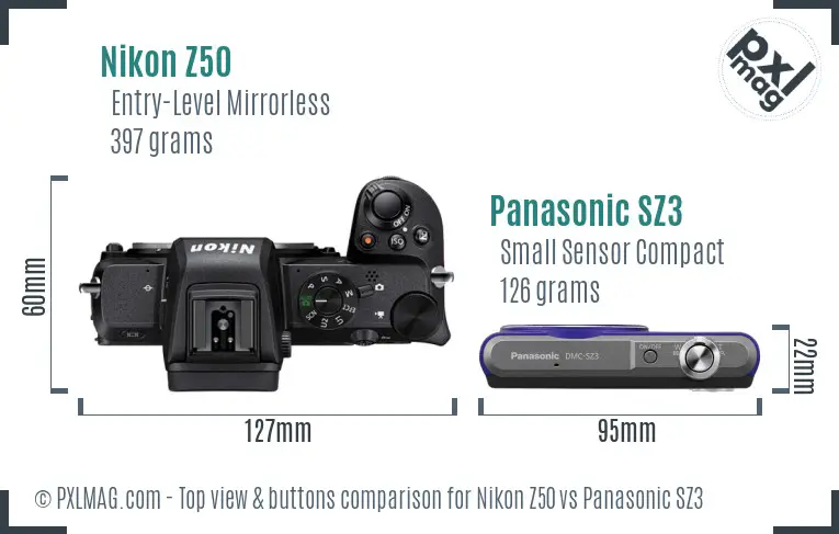 Nikon Z50 vs Panasonic SZ3 top view buttons comparison