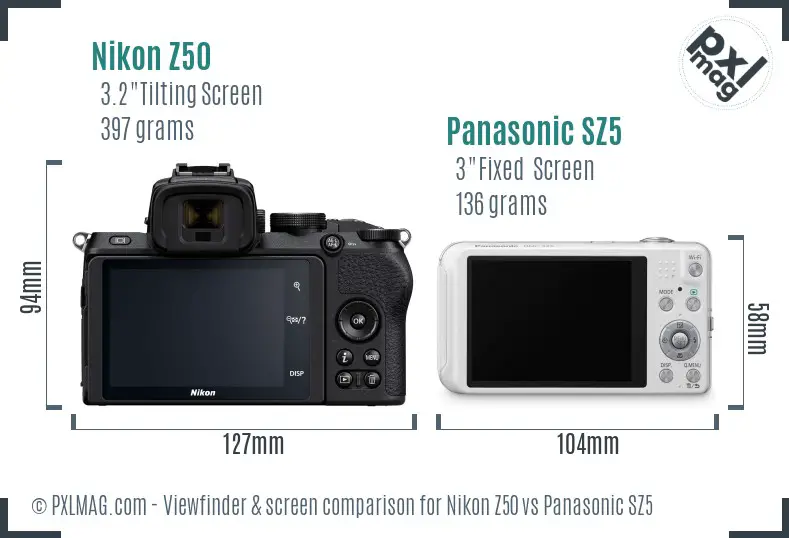 Nikon Z50 vs Panasonic SZ5 Screen and Viewfinder comparison