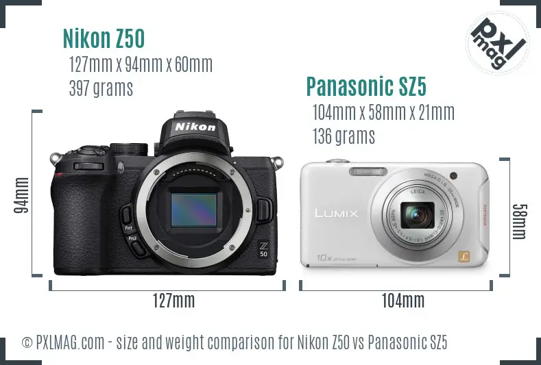 Nikon Z50 vs Panasonic SZ5 size comparison