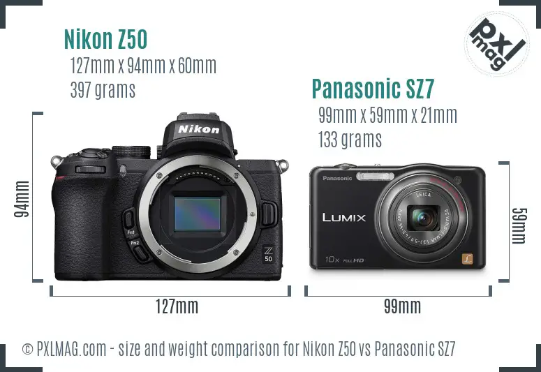 Nikon Z50 vs Panasonic SZ7 size comparison