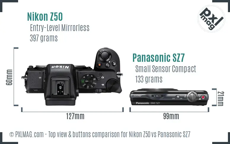 Nikon Z50 vs Panasonic SZ7 top view buttons comparison