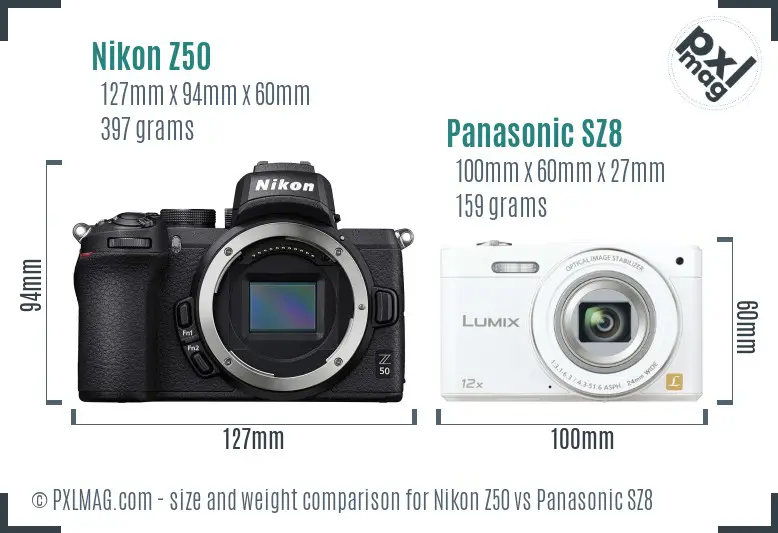 Nikon Z50 vs Panasonic SZ8 size comparison