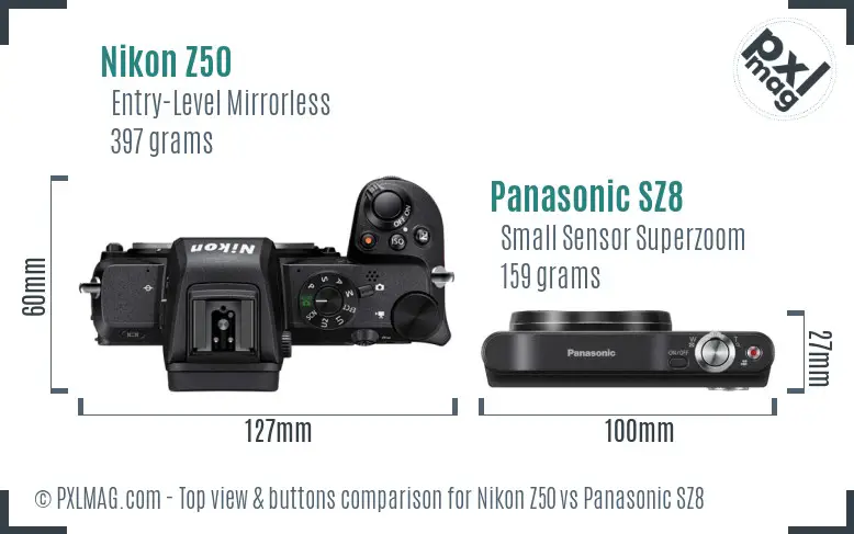 Nikon Z50 vs Panasonic SZ8 top view buttons comparison