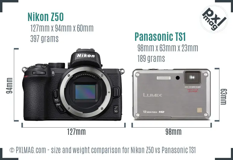 Nikon Z50 vs Panasonic TS1 size comparison