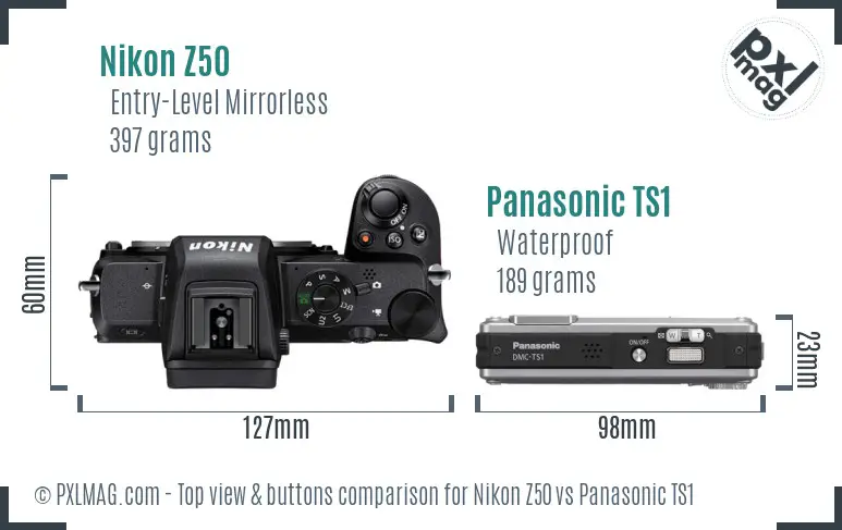 Nikon Z50 vs Panasonic TS1 top view buttons comparison