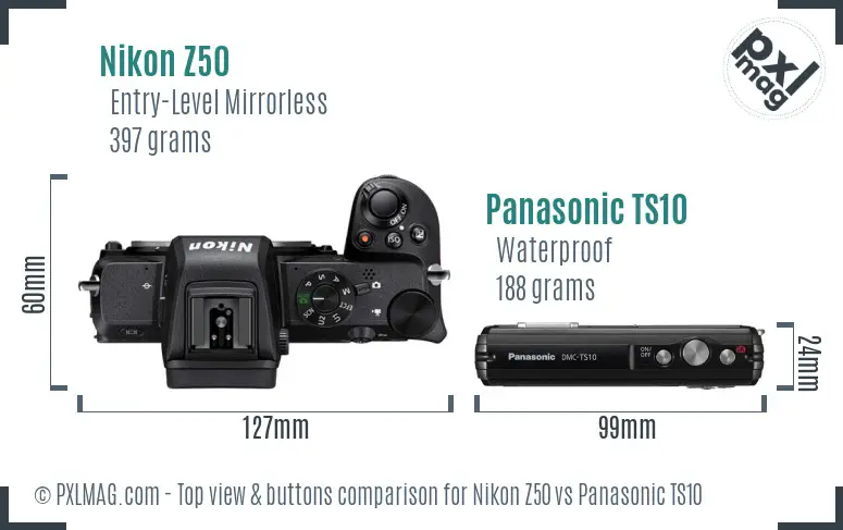 Nikon Z50 vs Panasonic TS10 top view buttons comparison