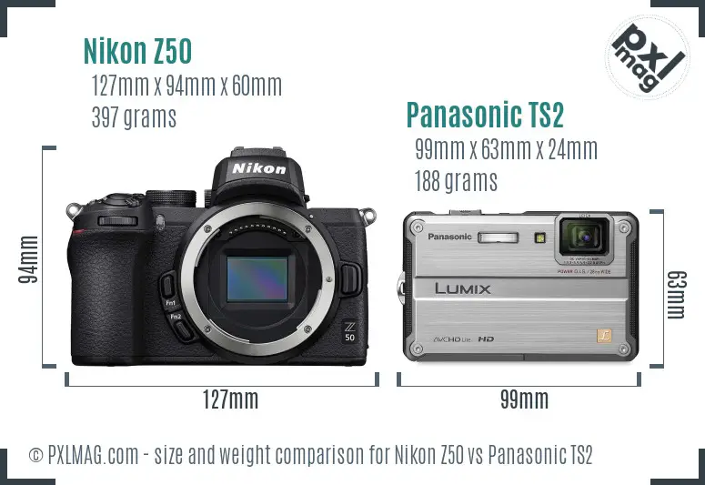 Nikon Z50 vs Panasonic TS2 size comparison