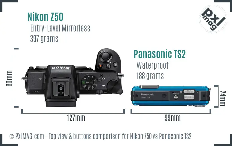 Nikon Z50 vs Panasonic TS2 top view buttons comparison