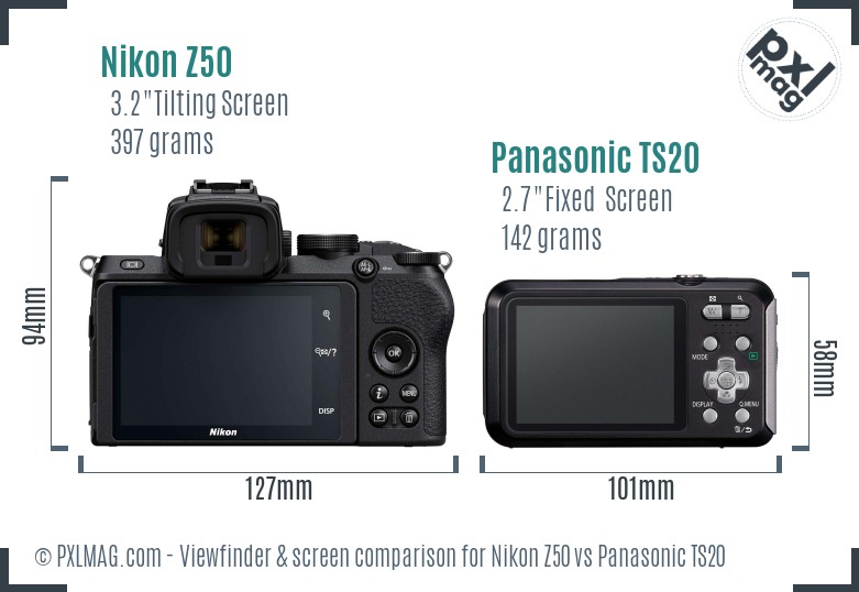 Nikon Z50 vs Panasonic TS20 Screen and Viewfinder comparison