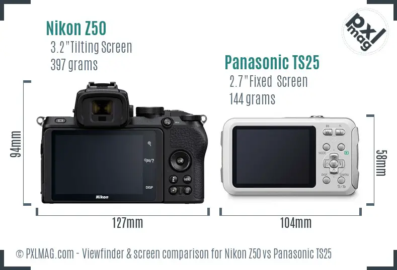 Nikon Z50 vs Panasonic TS25 Screen and Viewfinder comparison