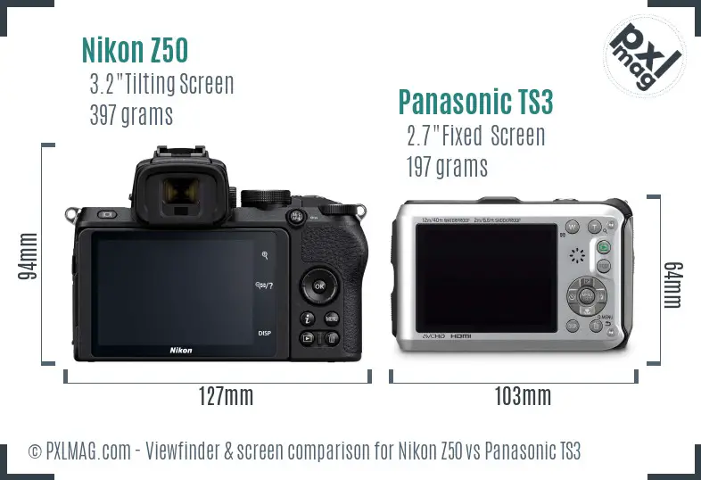 Nikon Z50 vs Panasonic TS3 Screen and Viewfinder comparison