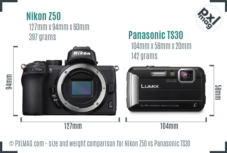 Nikon Z50 vs Panasonic TS30 size comparison
