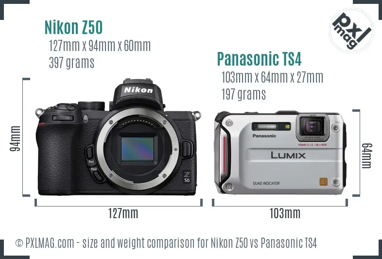 Nikon Z50 vs Panasonic TS4 size comparison