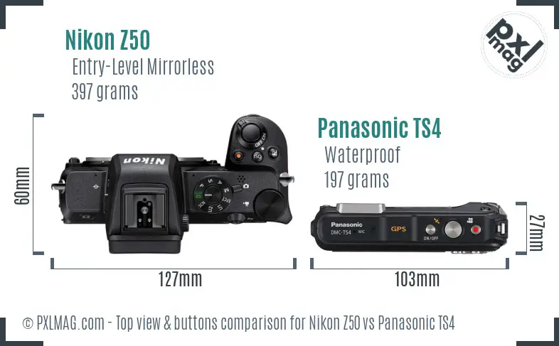 Nikon Z50 vs Panasonic TS4 top view buttons comparison