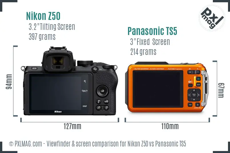 Nikon Z50 vs Panasonic TS5 Screen and Viewfinder comparison