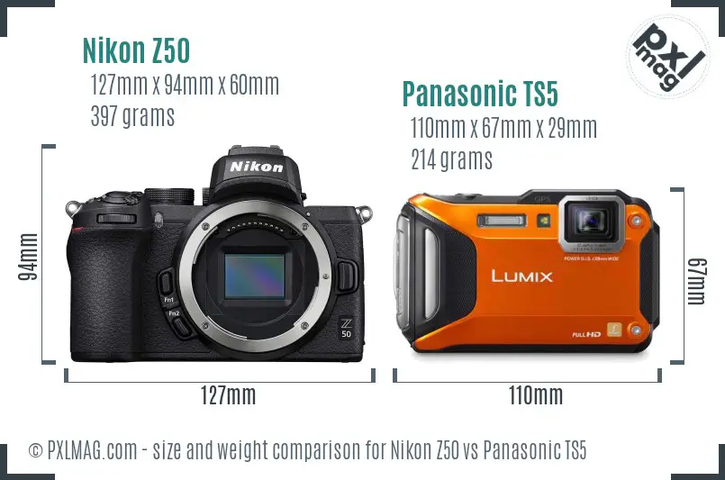 Nikon Z50 vs Panasonic TS5 size comparison