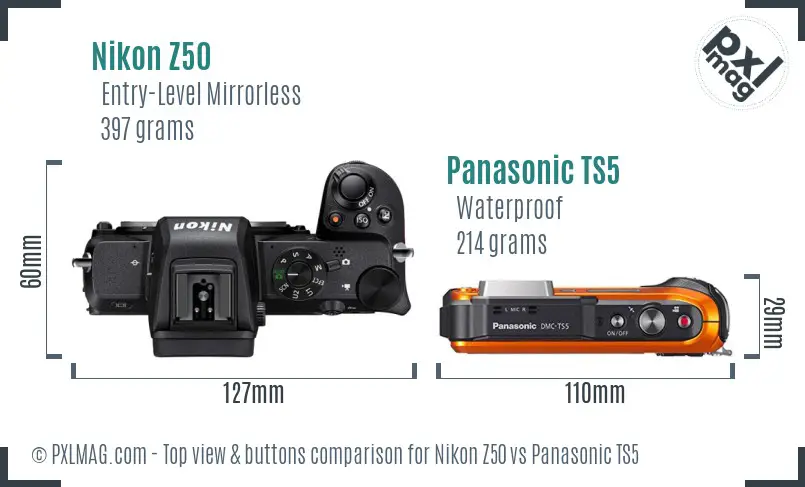 Nikon Z50 vs Panasonic TS5 top view buttons comparison