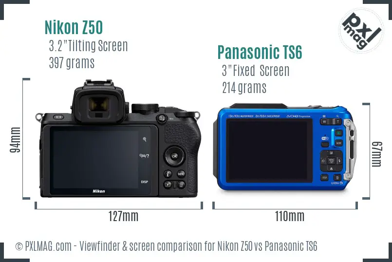 Nikon Z50 vs Panasonic TS6 Screen and Viewfinder comparison