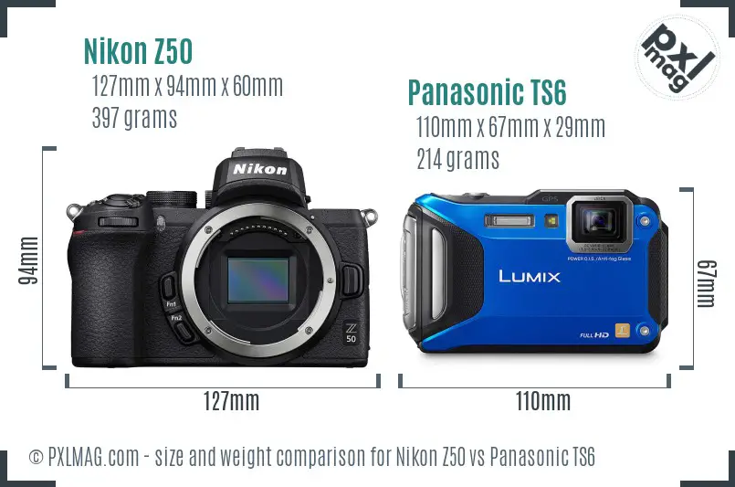 Nikon Z50 vs Panasonic TS6 size comparison