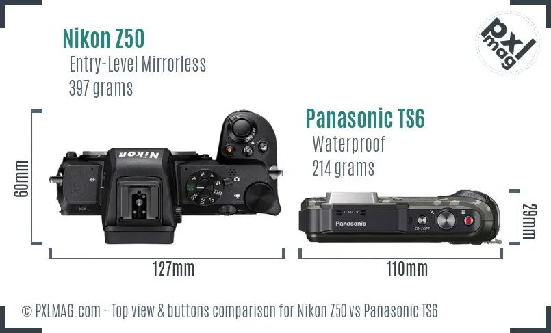 Nikon Z50 vs Panasonic TS6 top view buttons comparison