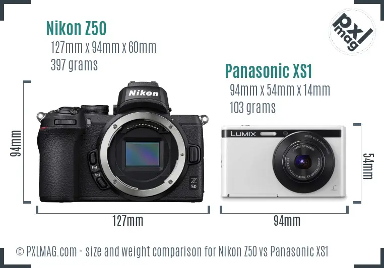 Nikon Z50 vs Panasonic XS1 size comparison