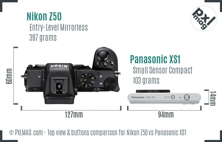 Nikon Z50 vs Panasonic XS1 top view buttons comparison