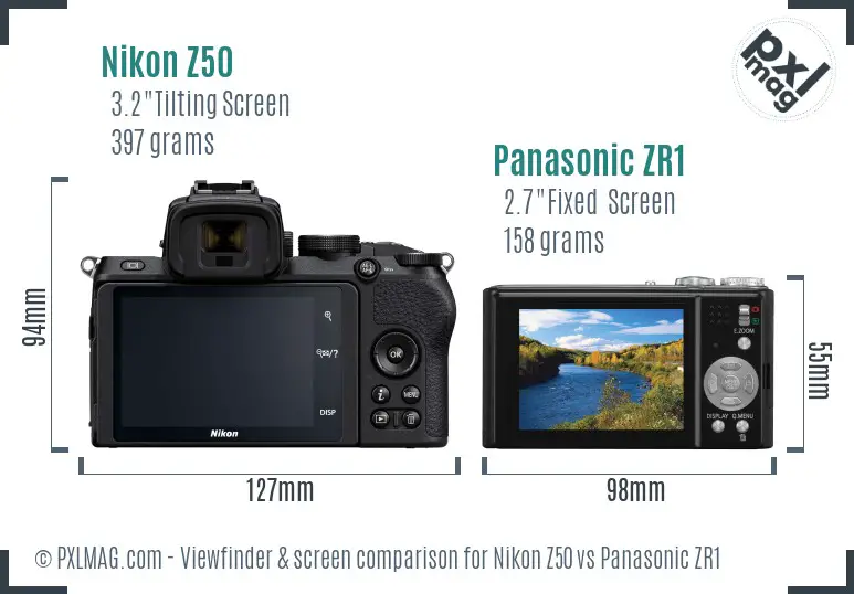 Nikon Z50 vs Panasonic ZR1 Screen and Viewfinder comparison