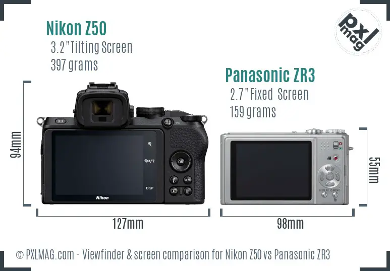 Nikon Z50 vs Panasonic ZR3 Screen and Viewfinder comparison