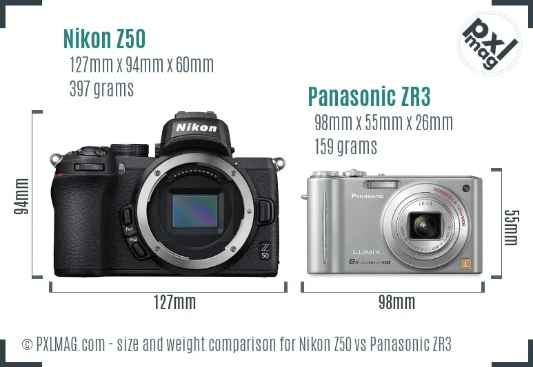 Nikon Z50 vs Panasonic ZR3 size comparison