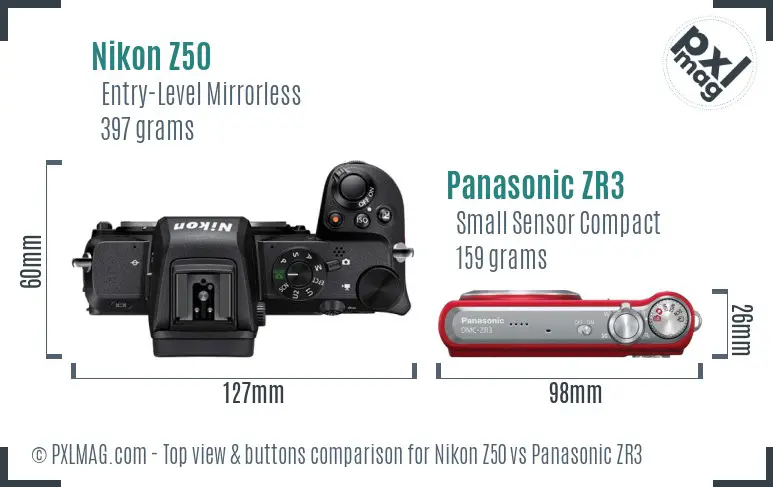 Nikon Z50 vs Panasonic ZR3 top view buttons comparison