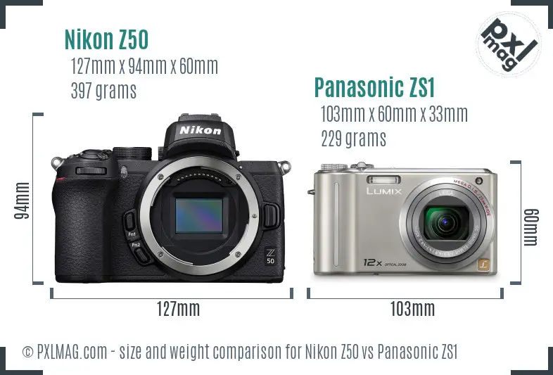 Nikon Z50 vs Panasonic ZS1 size comparison